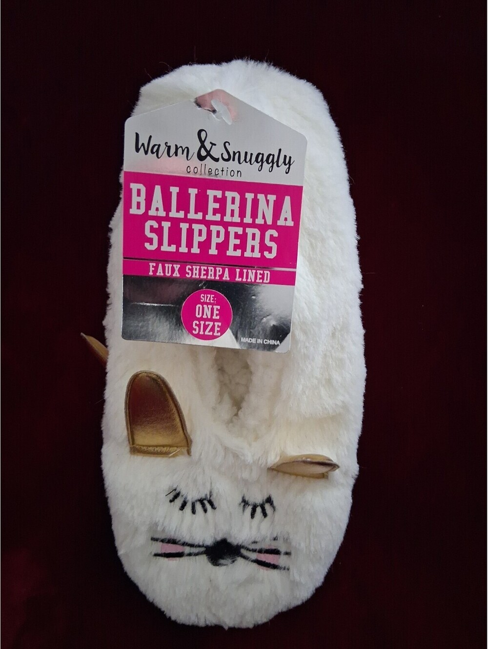 Gold ears Rabbit Ballerina slippers warm & snuggly faux Sherpa lined one size